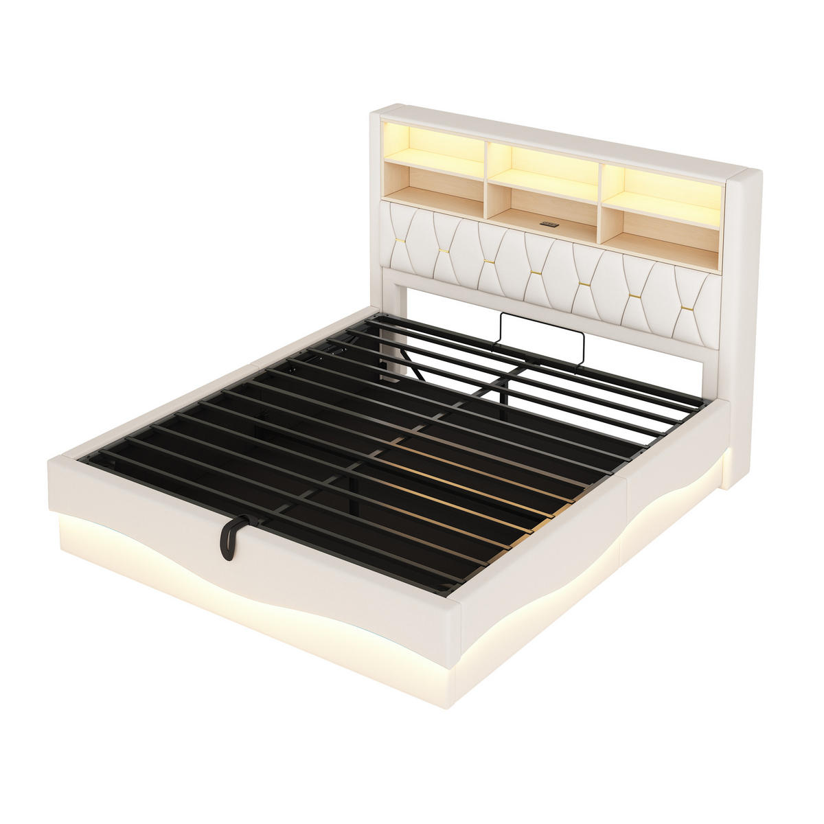 POLSTERBETT 180/200 cm in Beige Leinen mit Bettkasten, LED und USB - Beige, Holzwerkstoff/Textil (180/200cm) - WISHDOR
