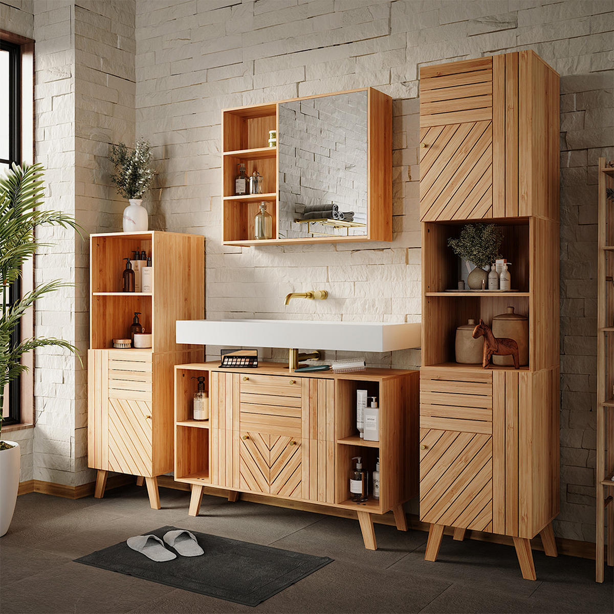 BADMÖBEL-SET Lucie Bambus 2 Teile - Grün, Holzwerkstoff (100/65/36cm) - Vicco