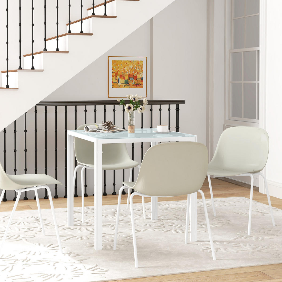 ESSTISCH Esszimmertisch Quadratischer Küchentisch für 4 Personen, Weiß - Weiß, Metall (75/75/75cm) - HOMCOM