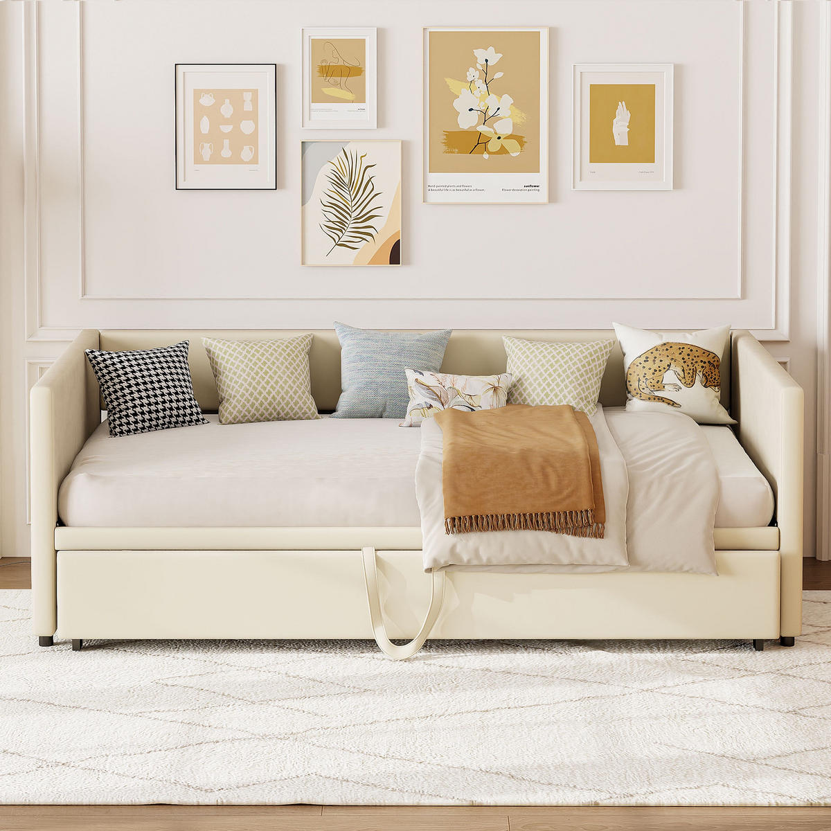 POLSTERBETT Velvet Comfort Polster-Tages 90-180x200 cm ausziehbar mit Gästebett-Funktion, Samt, Beige - Beige, Textil (90/200cm) - DELFA