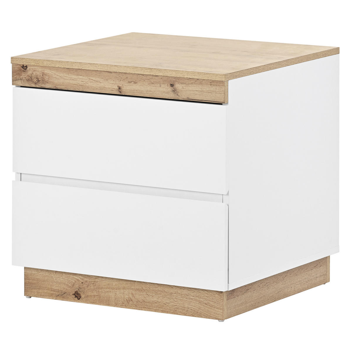 NACHTTISCH aus E1-Spanplatte 55x40x55 cm Weiß/Eiche mit 2 Schubladen und Stauraum - Eichefarben, Holzwerkstoff (55/40/55cm) - Modfu