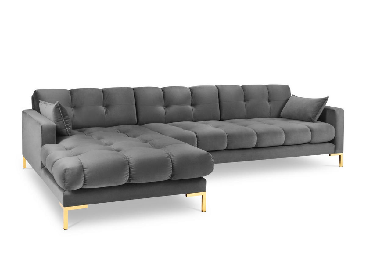 ECKSOFA links Mamaia aus Samt hellgrau 5 Sitzplätze - Hellgrau, Textil (185/293cm) - Micadoni