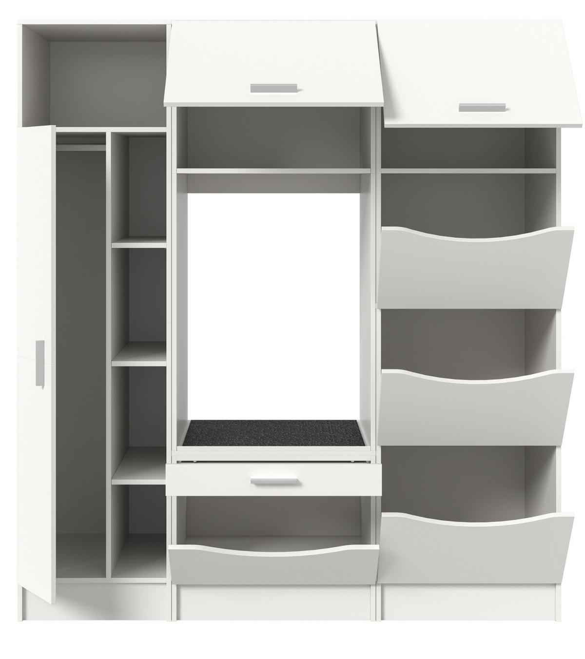WASCHMASCHINENSCHRANK weiß Set 3-teilig, Waschmaschinenumbau 176 cm mit viel Stauraum - Silberfarben/Weiß, Glas/Holzwerkstoff (176/195/68cm) - Inn.Furn
