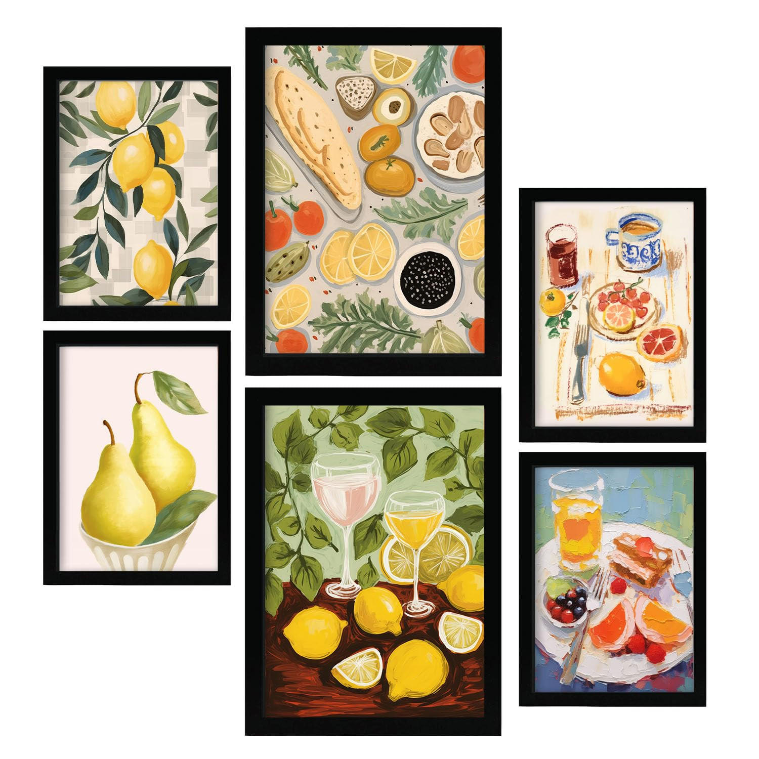 POSTER Set Mit 6 Zitronen Und Marmelade A3 & A4 Schwarzer Rahmen - Schwarz, Papier (29/3cm) - Nacnic
