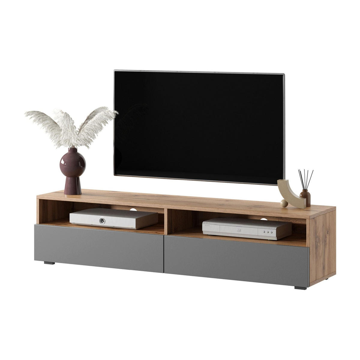TV-LOWBOARD Rednaw mit LED Eiche/Grau Hochglanz 140/30/31 cm - Eichefarben, Holzwerkstoff (140/30/31cm) - Selsey