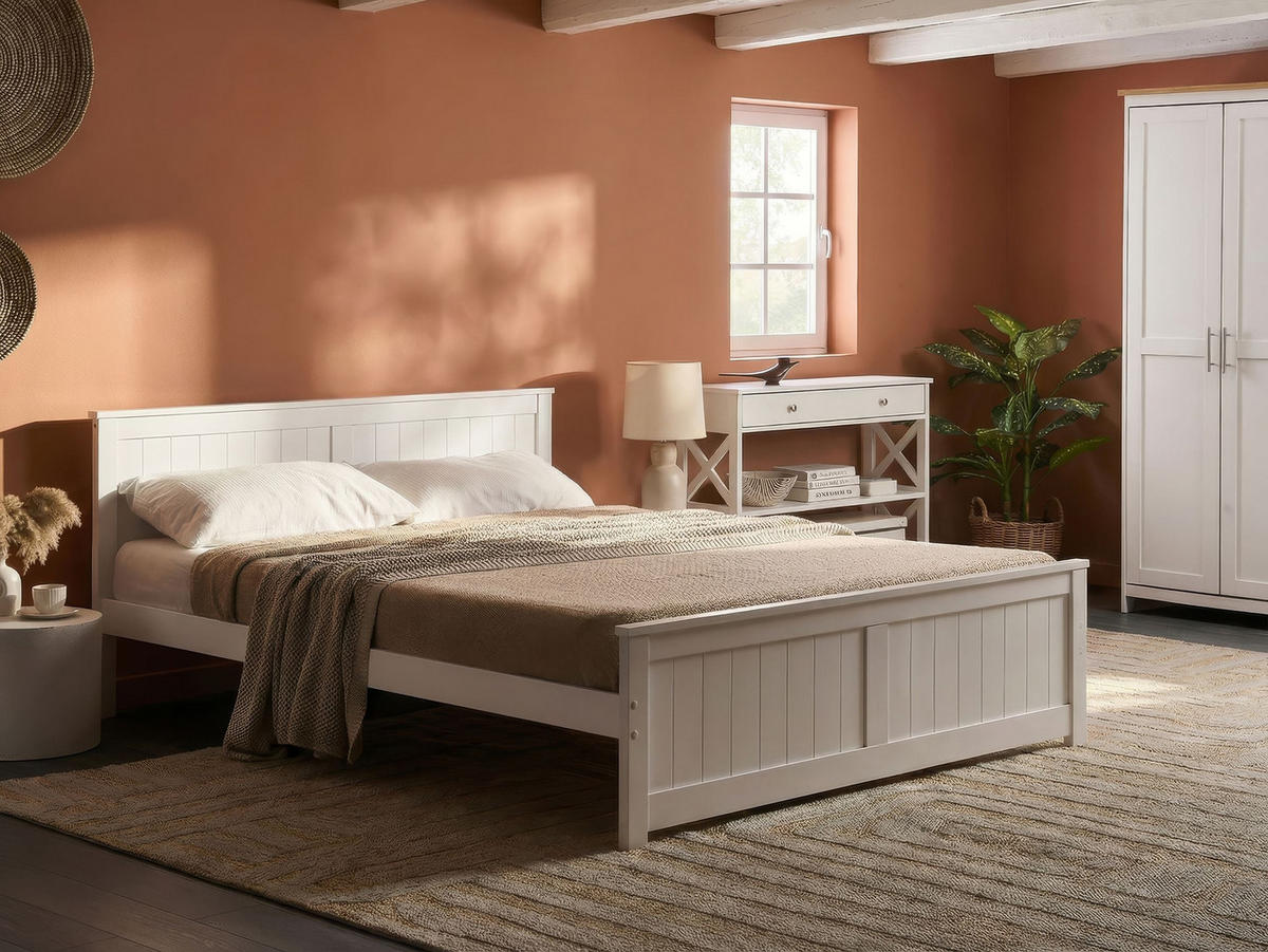 BETT mit Lattenrost 140/200 Kiefernholz Weiß Sabran - Weiß, Holz (140/200cm) - Beliani