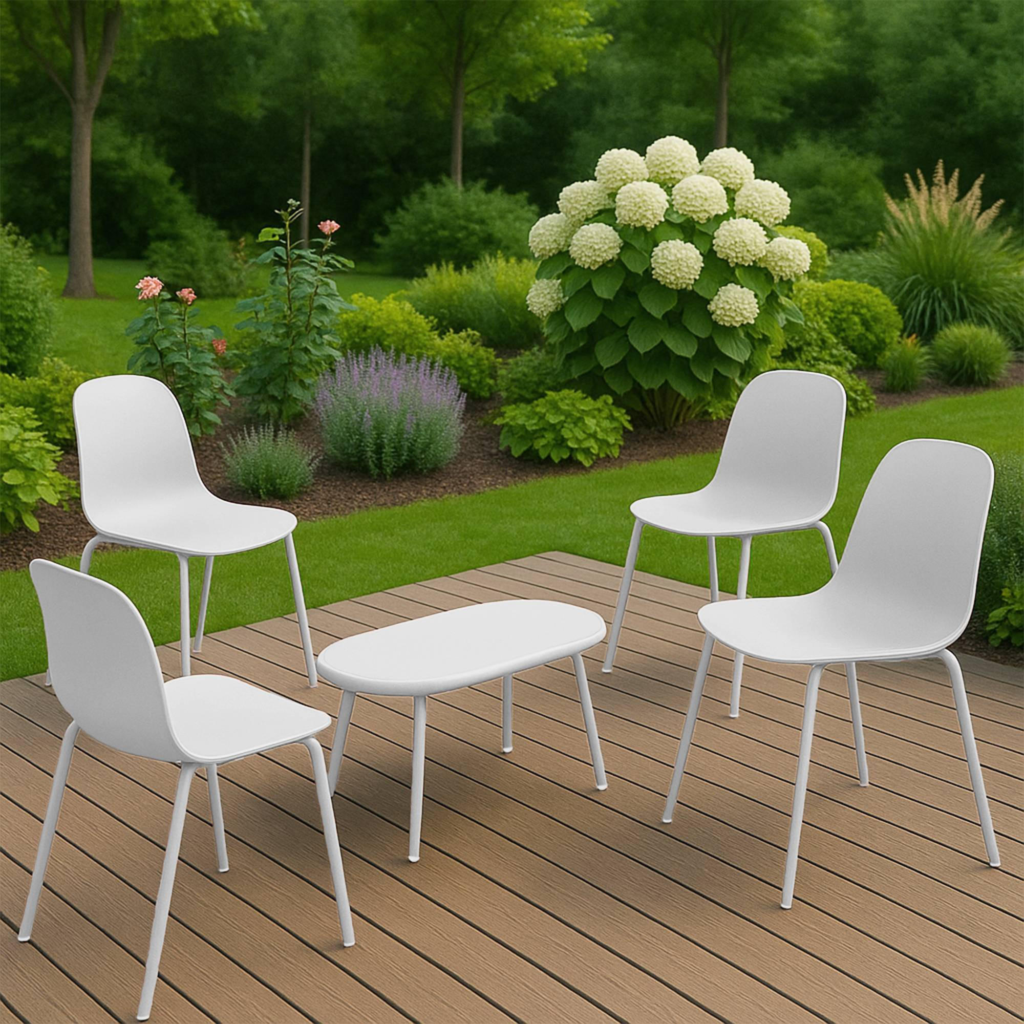 GARTENSITZGRUPPE Kunststoff Weiß (5-teilig) - Weiß, Kunststoff - CLP