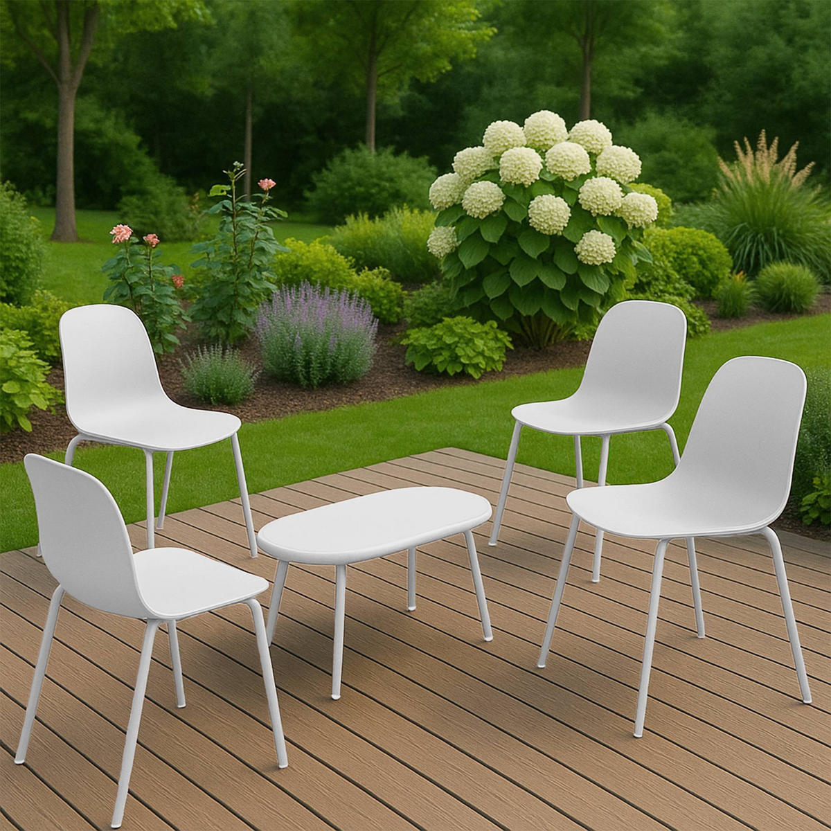 GARTENSITZGRUPPE Kunststoff Weiß (5-teilig) - Weiß, Kunststoff - CLP