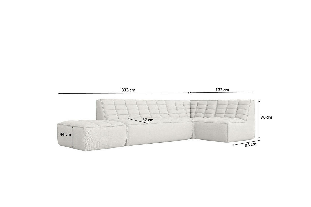 ROHOVÁ SEDAČKA modulární ve tvaru L s taburetem, plyšová tkanina Pop, Ice, Pravá strana, LAZY L s taburetem - bílá, dřevo (333/173cm) - Kaiser Möbel