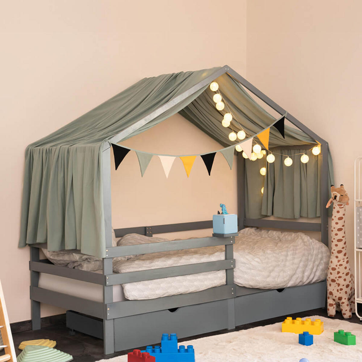 KINDERBETT mit Schubladen WOLKENLAND – 90 x 200 cm Grau - Grau, Holz - Home Deluxe