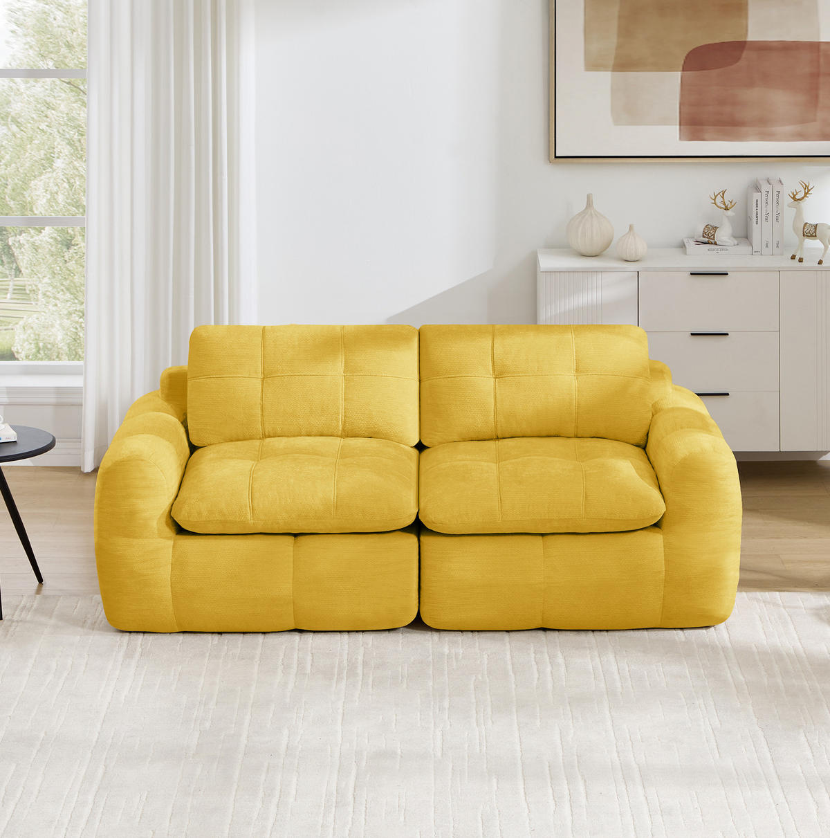 SOFA 194/97/68 cm in Gelb aus Chenille, mit tiefem Sitzkomfort - Gelb, Textil (97/68/194cm) - Flora Grace