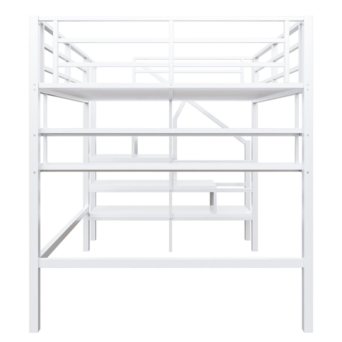 HOCHBETT 140/200 cm in Weiß – mit Stauraumleiter und Regalfächern - Weiß, Metall (140/200cm) - BEAOK