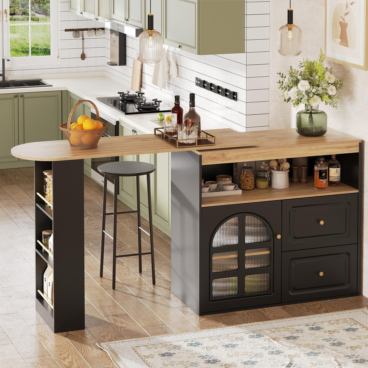 BARTISCH, MDF mit Drehfunktion & Auszug, 138-204/39/104 cm, Schwarz - Schwarz, Holzwerkstoff (39/104/138cm) - Redom