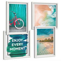 BILDER SET 4er Set - 50x50 cm & 40x60 cm Weißer Rahmen - Inspiration für ein Fahrrad mit Seeboot - Weiß, Kunststoff (50/50cm) - TULUP