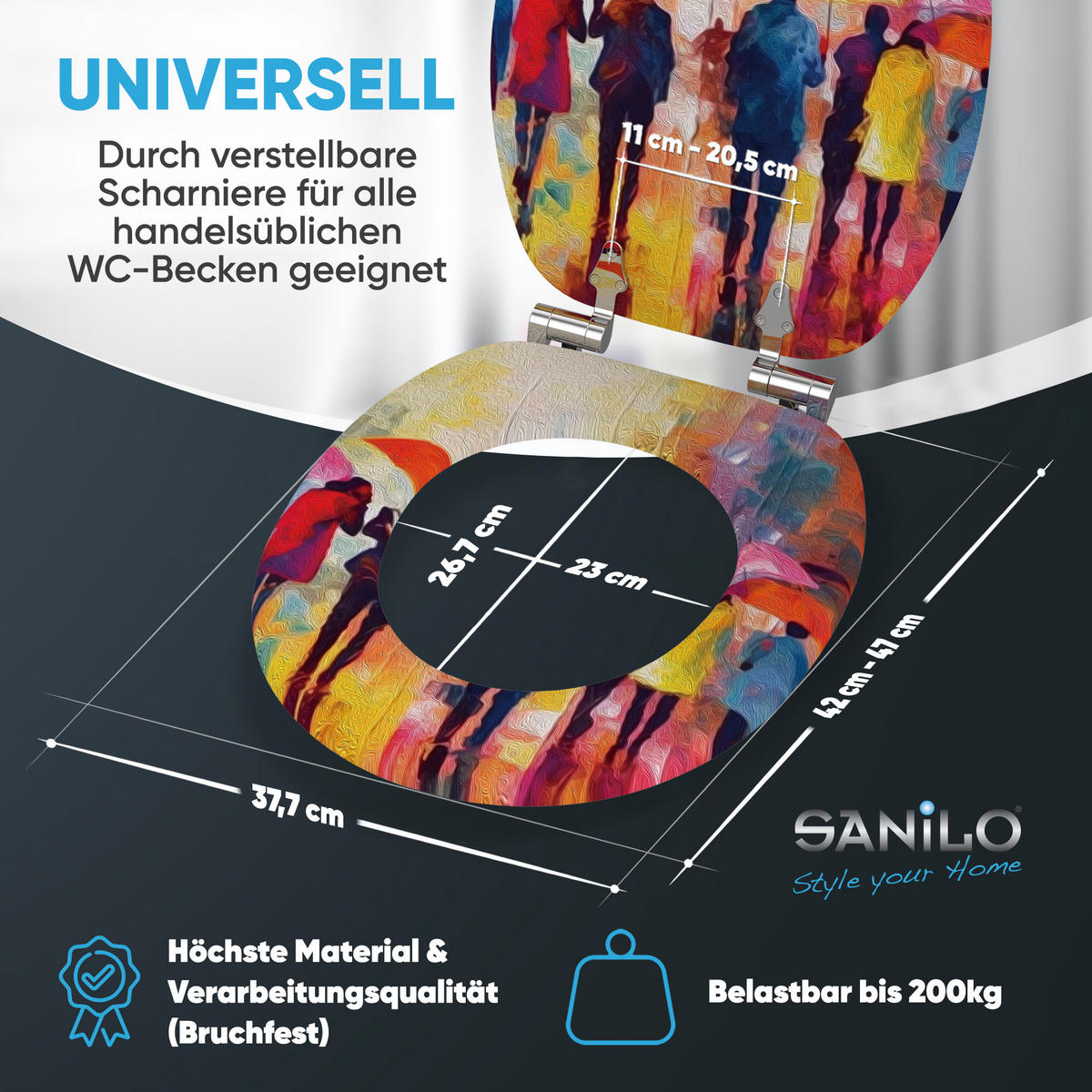 WC Sitz mit Absenkautomatik Umbrella - Multicolor, Holzwerkstoff (38/6/47cm) - Sanilo