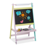 BARNTAFEL Flerfärgad griffeltavla med pappersrulle MDF 90 cm - Multicolor, Träbaserade material (56/90/42cm) - Relaxdays