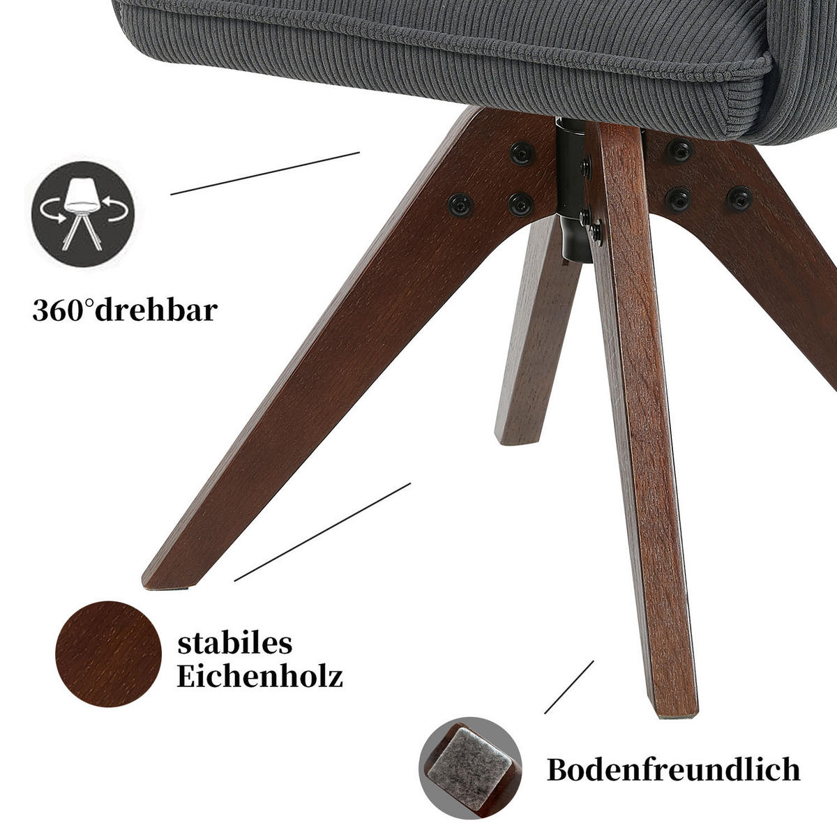 ARMLEHNSTUHL Mika-Emil 2er-Set - Anthrazit/Nussbaumfarben, Eichenholz/Holz (60/88/63cm) - DUBI Möbel