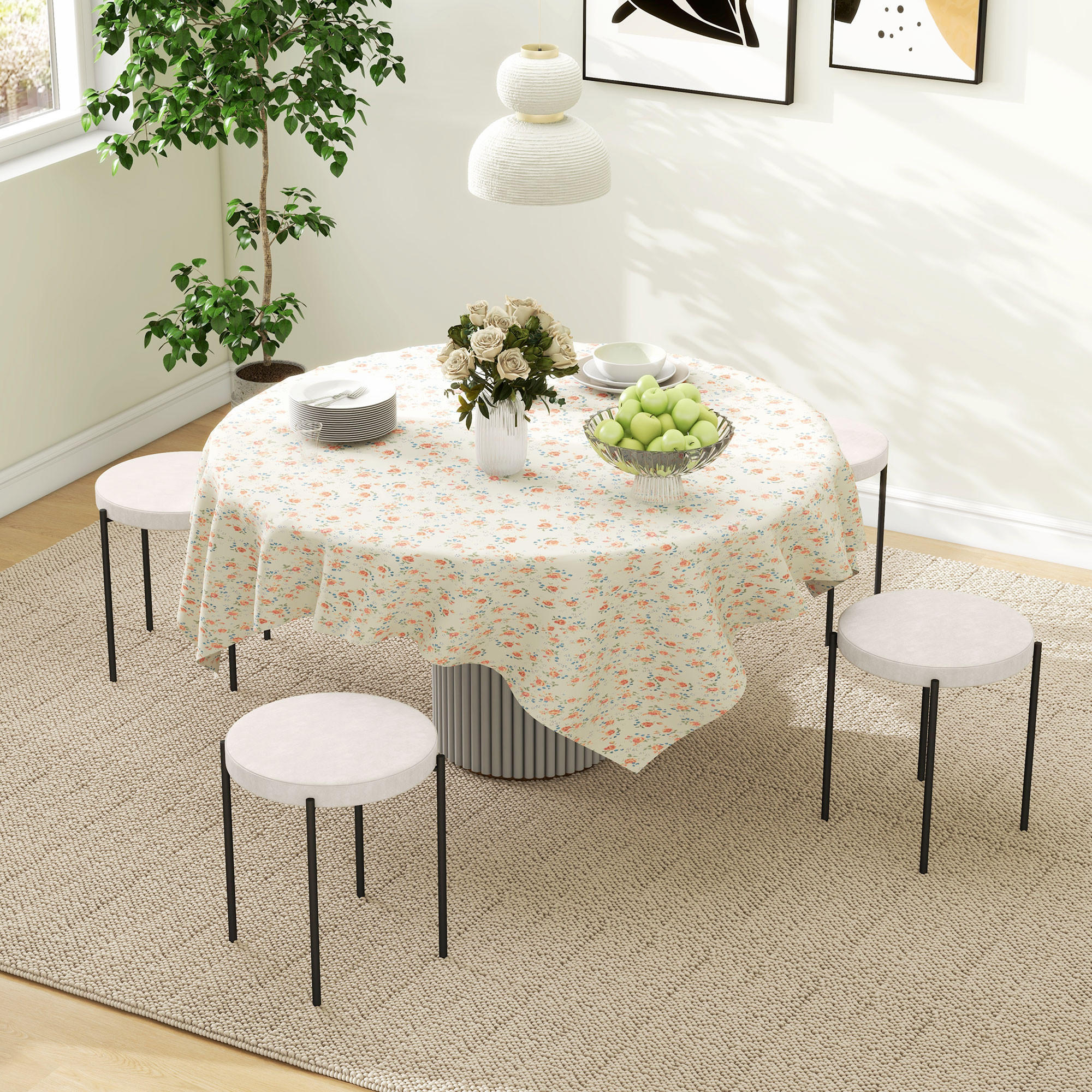 ESSZIMMERHOCKER, Cremeweiß, Polyester, Metall - Weiß, Kunststoff (41.5/46/41.5cm) - HOMCOM