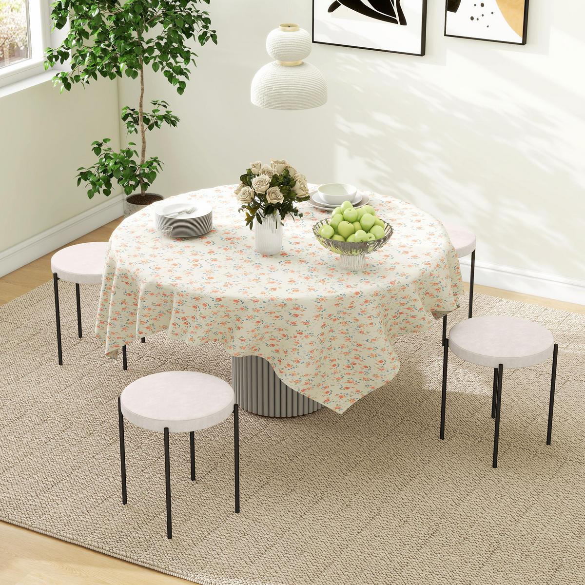 ESSZIMMERHOCKER, Cremeweiß, Polyester, Metall - Weiß, Kunststoff (41.5/46/41.5cm) - HOMCOM