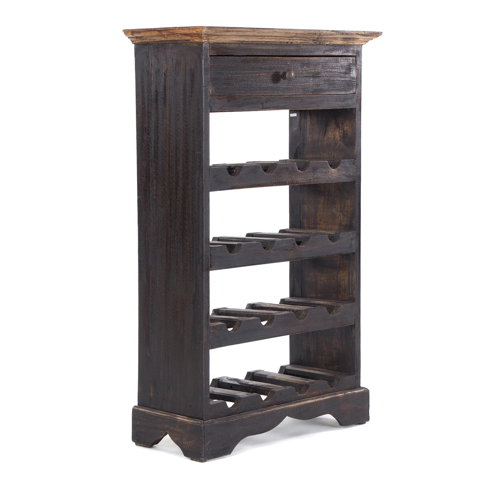 FLASCHENREGAL CORTEZ 85 Recyclingholz massiv, für 16 Flaschen, mit Schublade 04 schwarz-natur - Graubraun, Holz (55/85/23cm) - DESIGN DELIGHTS