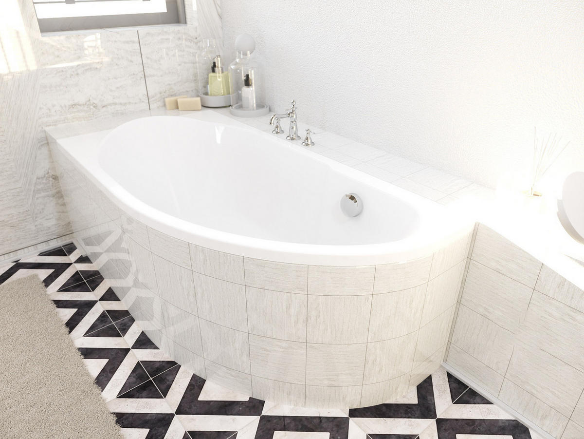 BADEWANNE Eckwanne MIKI 145/85 Links mit Styro Ablauf Füße - Weiß, Kunststoff (85/57.5/145cm) - bad land