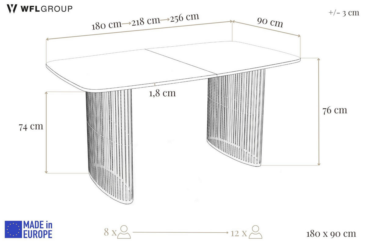 ESSTISCH Cavaro rechteckig oval ausziehbar, Walnuss Braun 180-256/90/76 cm - Walnussfarben/Schwarz, Holzwerkstoff/Metall (180/90/76cm) - WFL GROUP