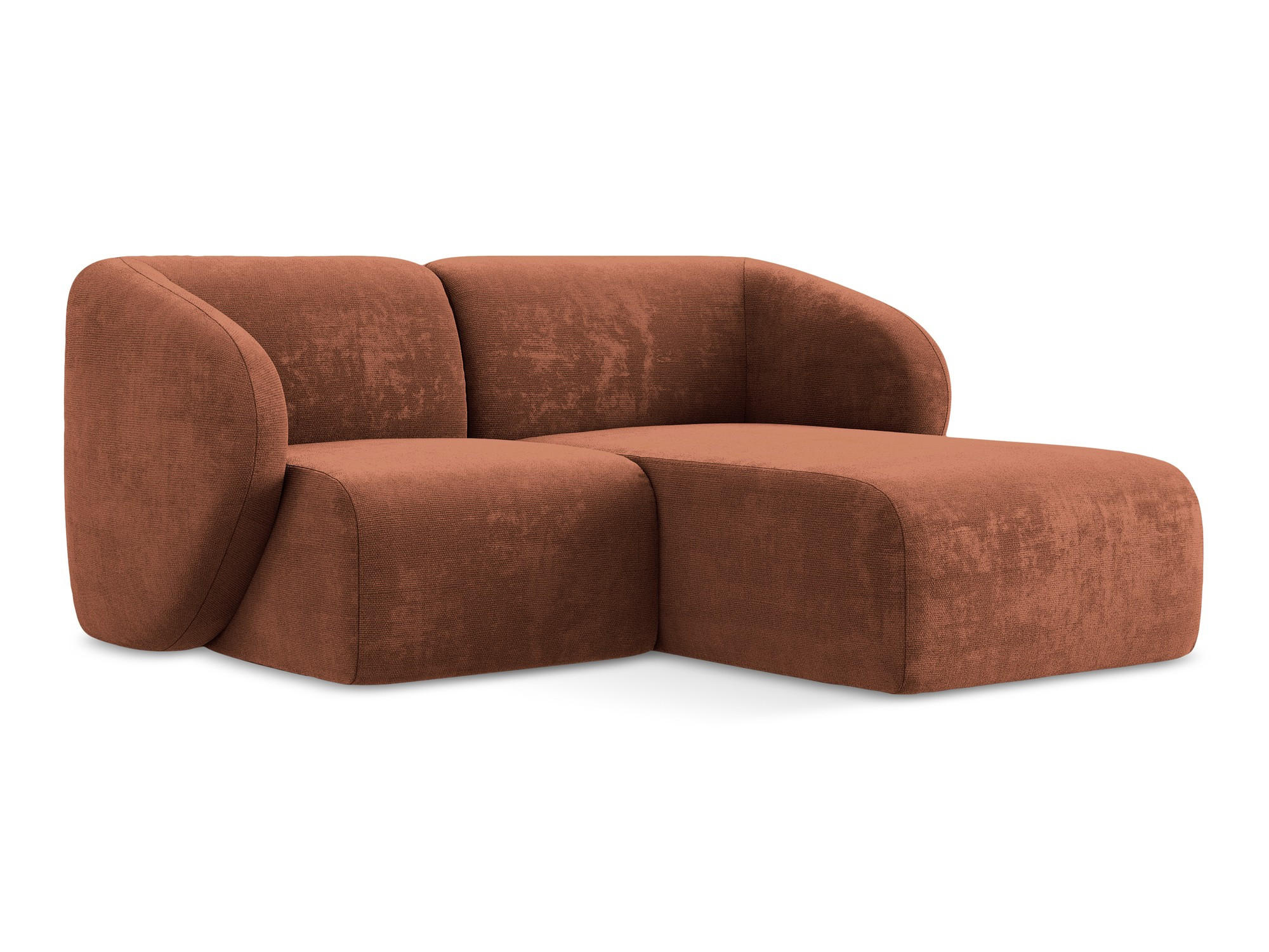 ECKSOFA Rechts Chenille Stoff Orange - Terracotta/Schwarz, Holzwerkstoff/Kunststoff (178/166cm) - Makamii