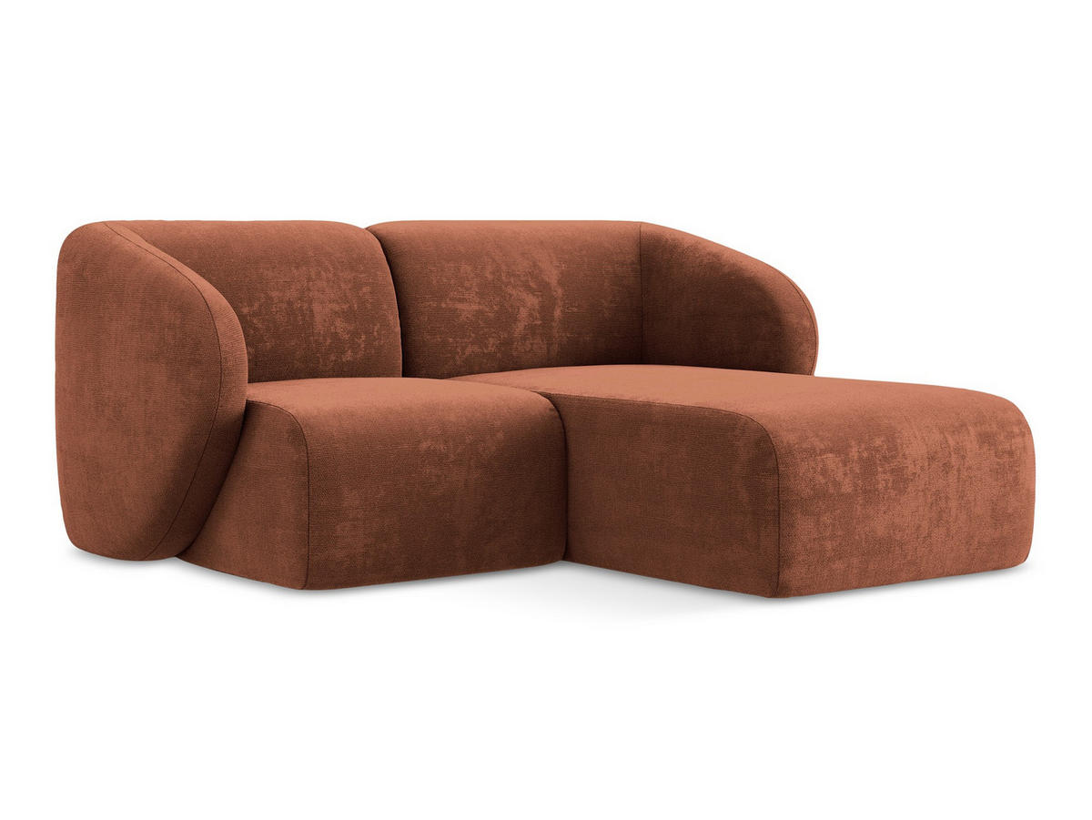 ECKSOFA Rechts Chenille Stoff Orange - Terracotta/Schwarz, Holzwerkstoff/Kunststoff (178/166cm) - Makamii