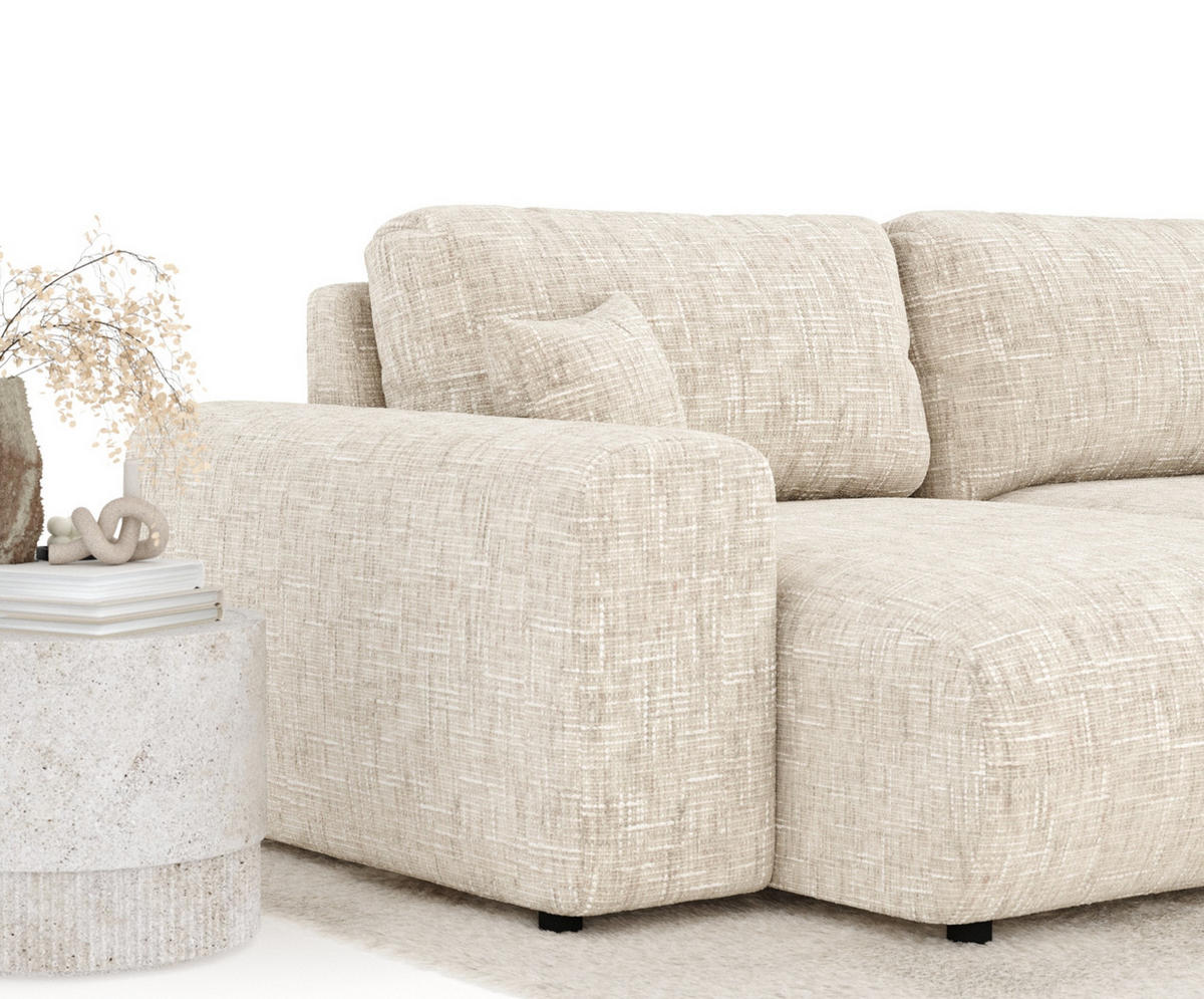 ECKSOFA Zanzibar Creme Webstoff - Creme/Schwarz, Holz/Holzwerkstoff (237/144cm) - Maison de Reve