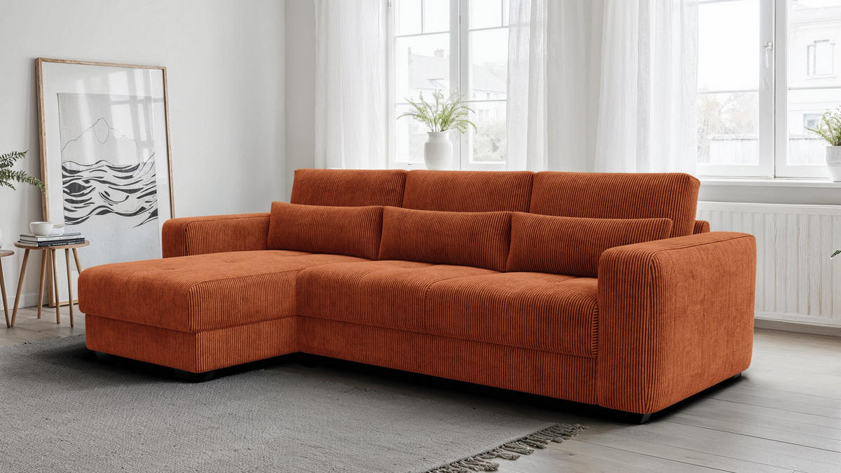 ECKSOFA OLI 4-Sitzer links, orange - Orange, Holz/Textil (295/172cm) - Courtois Laville