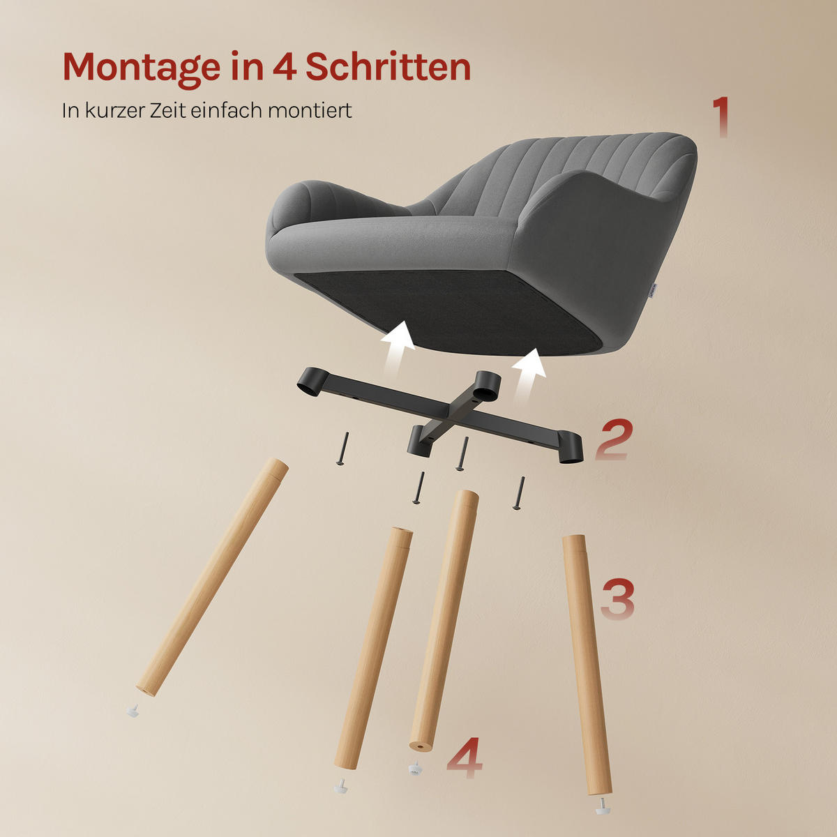 ESSZIMMERSTUHL 6er-Set, Samt, Massivholz, Dunkelgrau - Dunkelgrau/Naturfarben, Holz/Textil (42/81/50cm) - Woltu