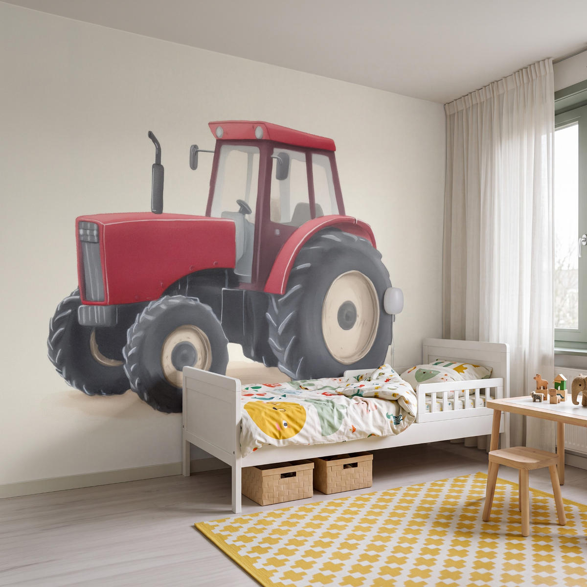 KINDERTAPETE - Traktor - Minimalistisch - Illustration - Rot - 300x220 cm - Rot, Papier (300/220cm) - OnlyWow