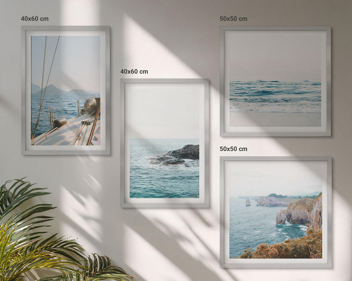 WANDBILDER 4er Set - 50x50 cm & 40x60 cm Silberner Rahmen - Küstenlandschaftsblick - Silberfarben, Kunststoff (50/50cm) - ArtPrintCave