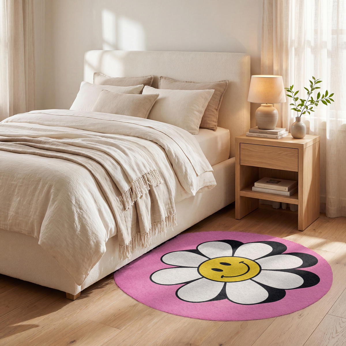 KOBERCE - Smajlík - Kvetina - ružová - 90x90 cm - pink, textil/plast (90/90cm) - OnlyWow