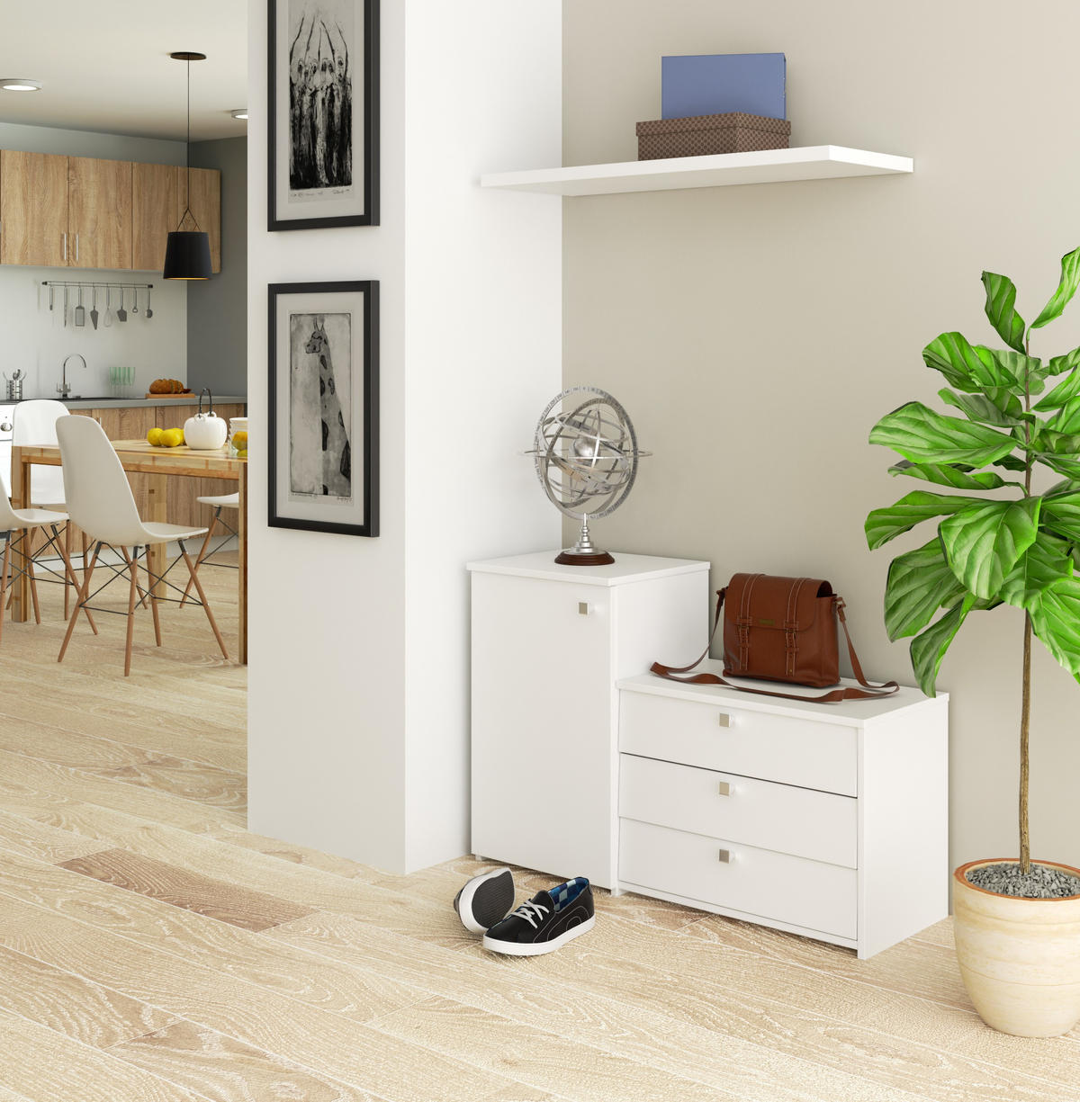 SCHUHSCHRANK SET 2-tlg Weiß 98.4x33x68 cm - Silberfarben/Weiß, Holzwerkstoff/Metall (98.4/68/33cm) - Akord