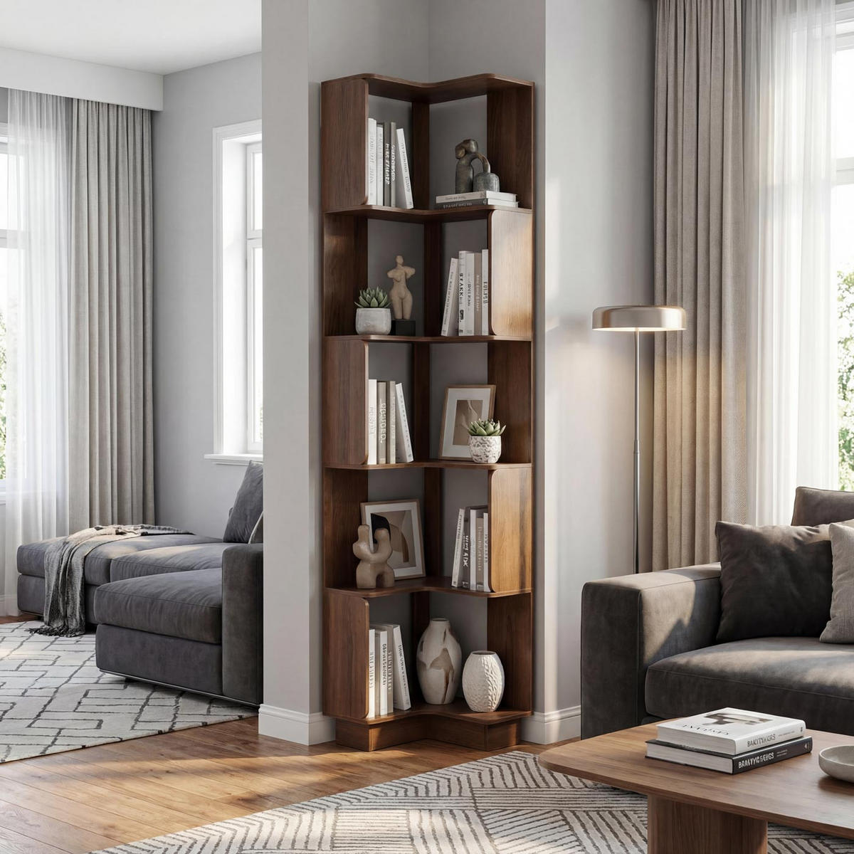 ECK-BÜCHERREGAL Braun - Braun, Holz (40/175/40cm) - MCW