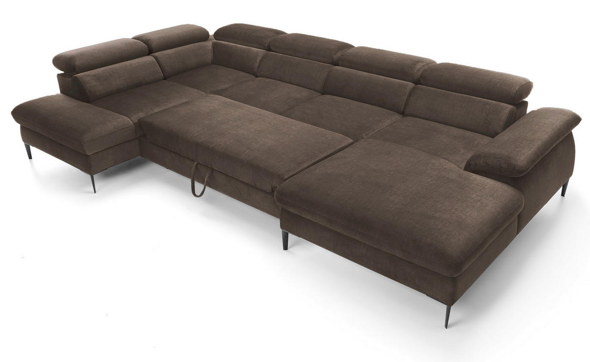 ECKSOFA U-Form 350 cm Amaro M mit Schlaffunktion, Rechts, Braun - Braun, Holz (353/214cm) - Emporius