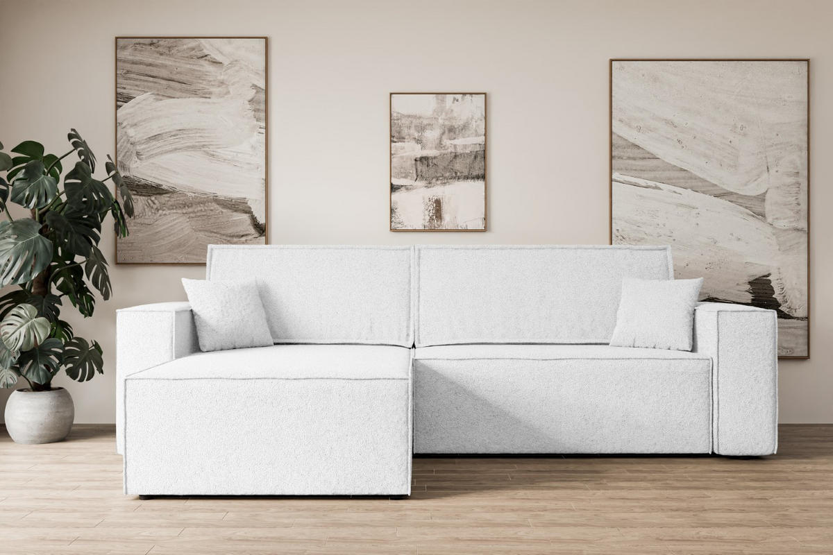 ECKSOFA mit Schlaffunktion und Bettkasten CELTIC-XL - 277x143x83 cm Weiß Bouclé - Schwarz/Weiß, Holzwerkstoff/Kunststoff (277/143cm) - ALTDECOR