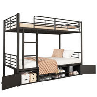 ETAGENBETT 90/200 cm & 90/200 cm in Schwarz mit Schuhregal, 2 Schränken und Leiter Metall - Schwarz, Metall (90/200cm) - STILVORA