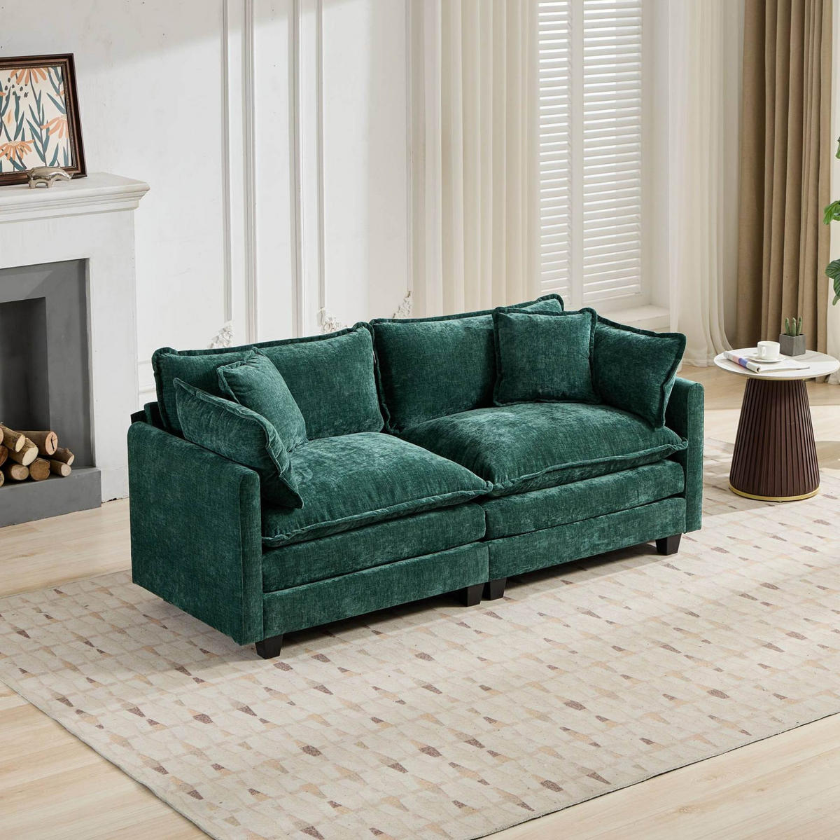 2-SITZER Sofa aus Chenille in Grün mit modularem Design - Grün, Textil (75/84/198cm) - Modfu