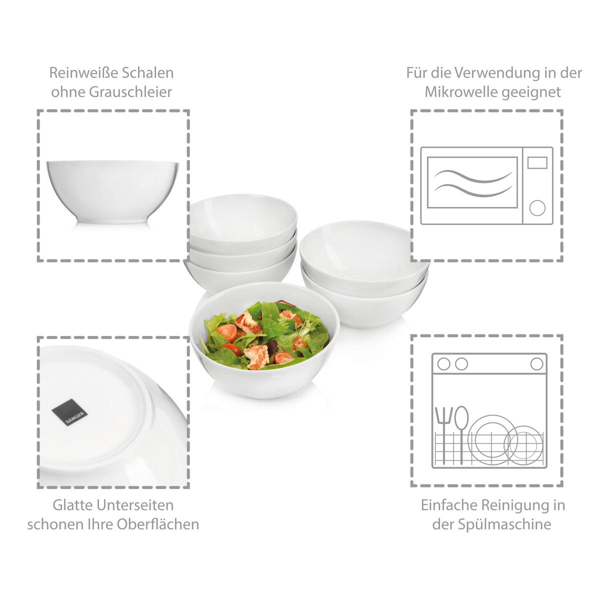 SALATSCHALEN SET SUNFORT - 6 teilig aus Porzellan - Weiß, Keramik (18cm) - Sänger