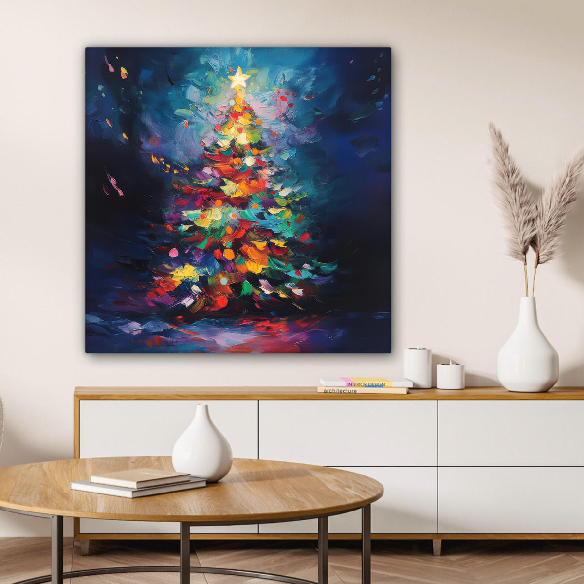LEINWANDBILD Weihnachtsbaum - Weihnachten - Abstrakt - Farbenfroh 90x90 cm - Multicolor, Textil (90/90cm) - MuchoWow