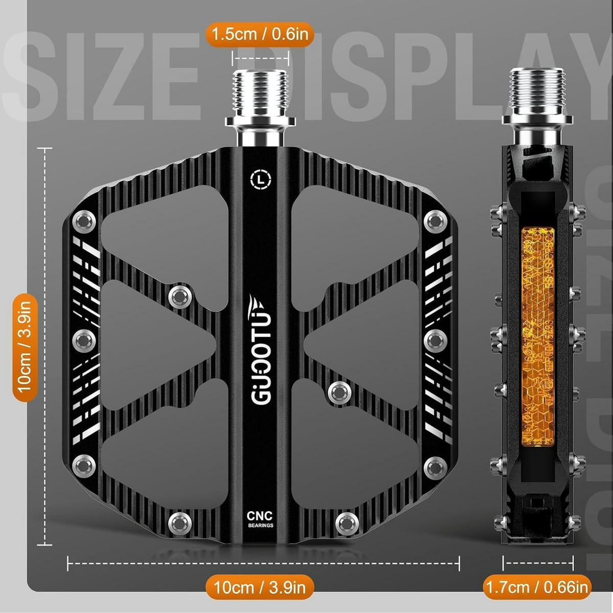 FAHRRADPEDALE Aluminium CNC Schwarz mit Reflektoren - Schwarz, Metall (10/1.5/12cm)