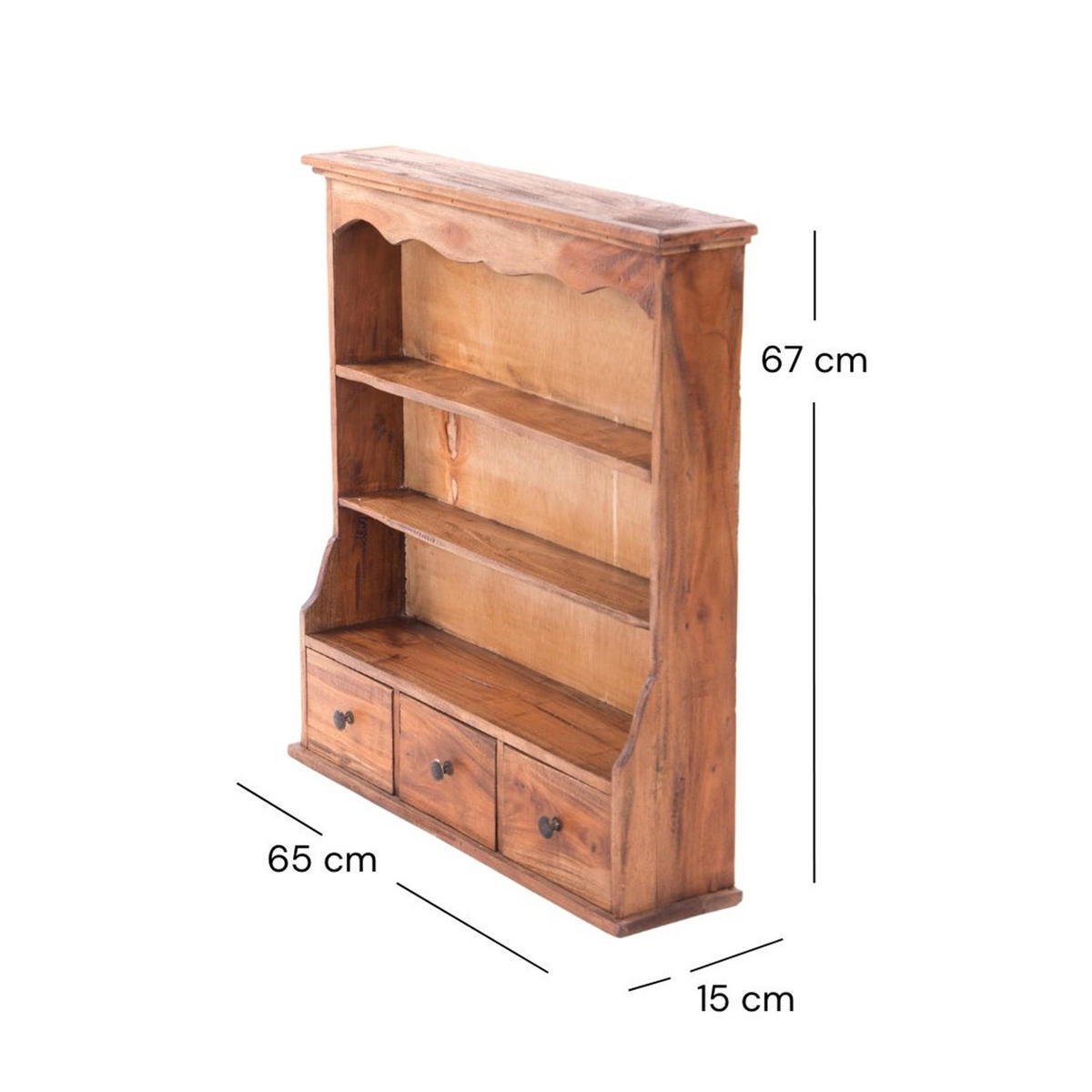 WANDREGAL Nelia Mahagoni Massivholz, 3 Ebenen, 2 Schubladen naturfarben - Naturfarben, Holz (62/67/15cm) - DESIGN DELIGHTS