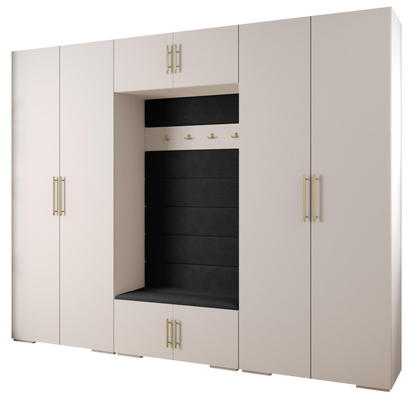 Abiks Möbel Garderoben-Set Weiß, Schwarz, Gold 300x236.7x47 cm