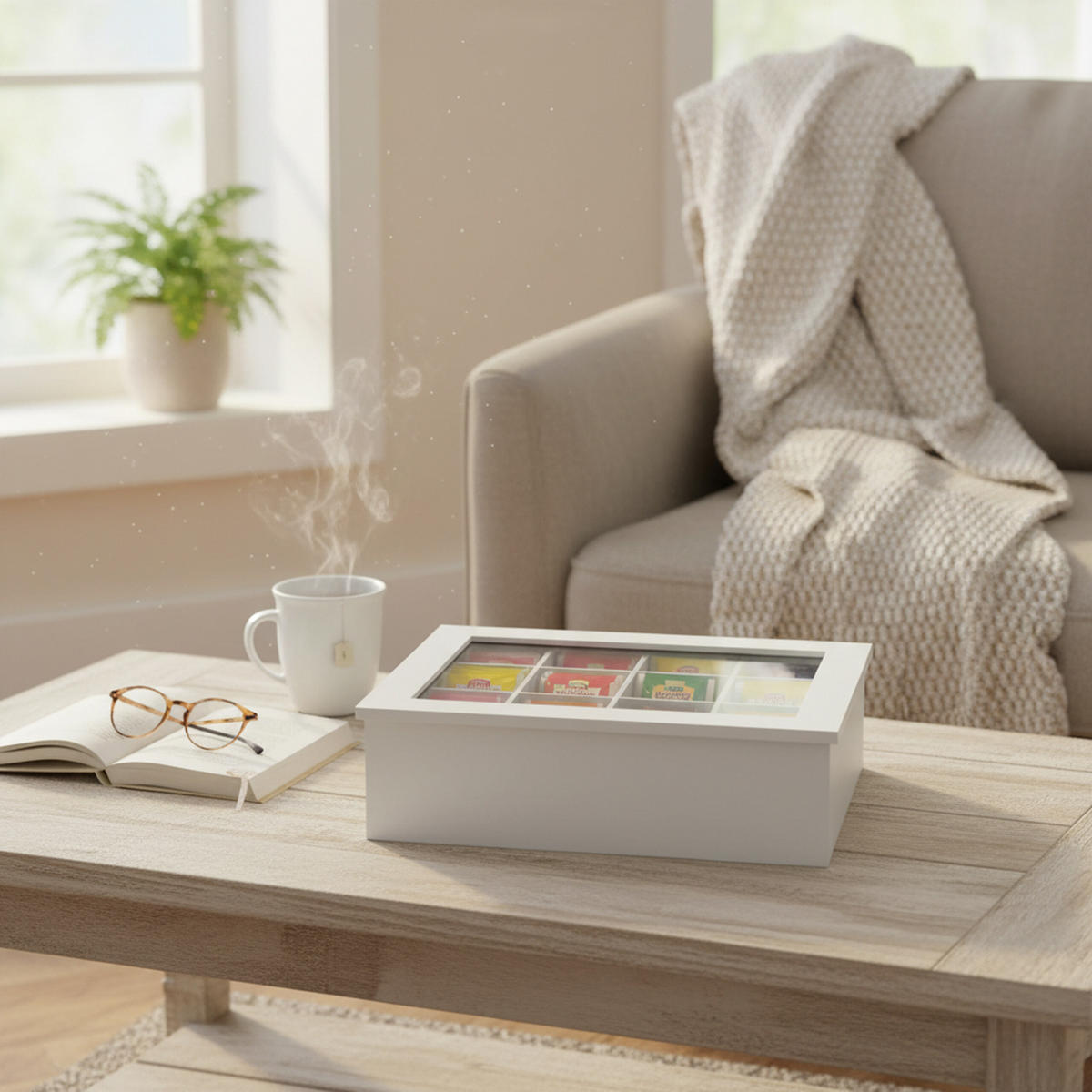 TEEBOX - Weiß, Holz/Kunststoff (28/9/23cm) - Relaxdays