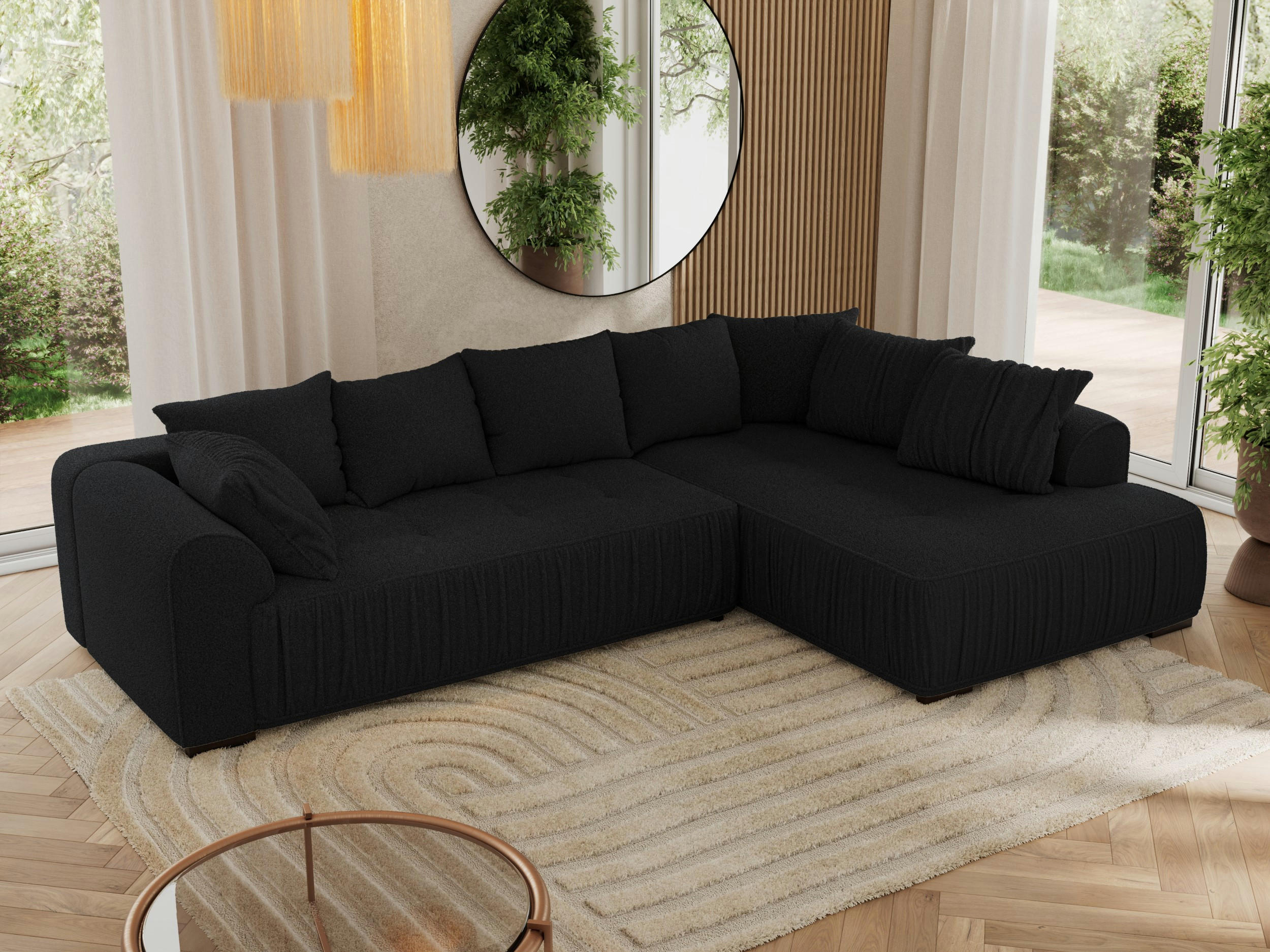 ECKSOFA ORTA Schwarz Boucle - Rechts - Schwarz, Textil (200/325cm) - MKS