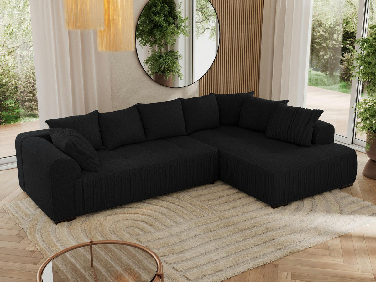 ECKSOFA ORTA Schwarz Boucle - Rechts - Schwarz, Textil (200/325cm) - MKS