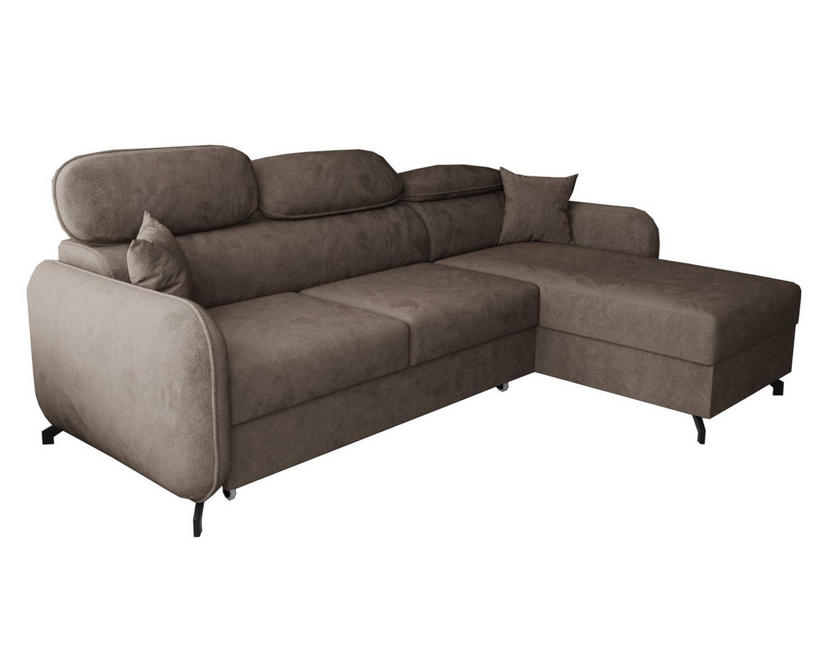 ECKSOFA L Form Ribella 5 Braun 265/180/100 cm Rechts mit Schlaffunktion - Schwarz/Bronzefarben, Textil/Metall (265/180cm) - AX Living