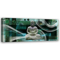 WANDBILD buddha statue abstrakt - Grün, Textil (90/30cm) - Feeby